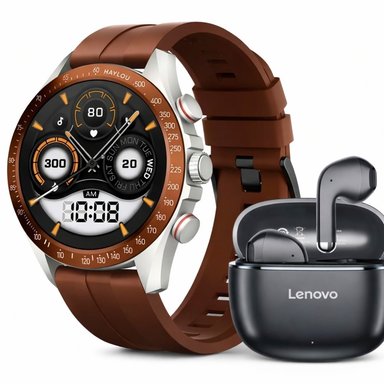 HAYLOU SMARTWATCH  SOLAR PRO (LS18)- MARRON + LENOVO AUDIFONO BT TA120 NEGRO - 1