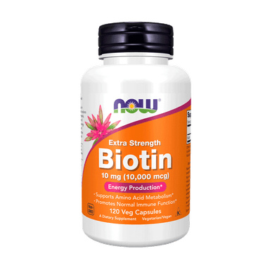 SUPLEMENTO BIOTINA EXTRA FUERTE NOW FOODS 10,000 MCG UNIDAD 120