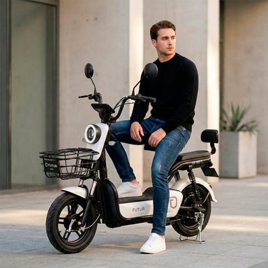 BICIMOTO ELÉCTRICA OXEN DE LITIO, 25KMH, 35KM, 350W BLANCO - 1