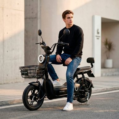 BICIMOTO ELÉCTRICA OXEN DE LITIO, 25KMH, 35KM, 350W NEGRO - 1