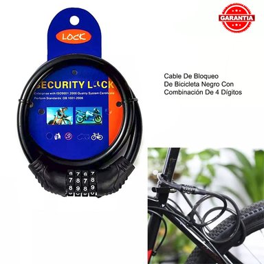 CABLE CANDADO DE BLOQUEO DE BICICLETA NEGRO CON COMBINACIÓN DE 4 DÍGITOS - 1
