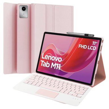 FUNDA CON TECLADO BLUETOOTH TOUCHPAD PARA LENOVO M11 / K11 - ROSADO - 1