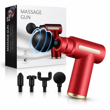 MINI PISTOLA DE MASAJE USB, PORTÁTIL, 5 CABEZAS, 6 VELOCIDAD ROJO - 1