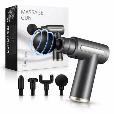 MINI PISTOLA DE MASAJE USB, PORTÁTIL, 4 CABEZAS, 6 VELOCIDAD GRIS - 1