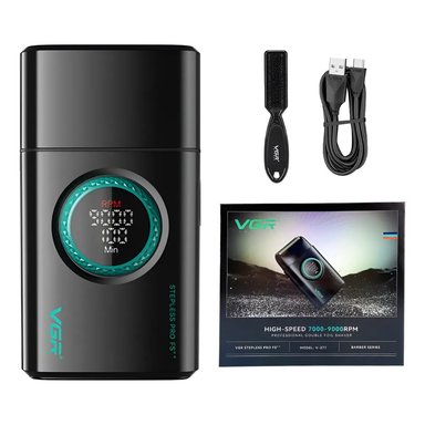 AFEITADORA ELECTRICA SHAVER VGR V-377 TITANIO 9000 RPM USB - 1