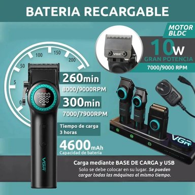 MÁQUINA CORTAR PELO PROFESIONAL VGR KIT 3 EN 1 RECARGABLE - 4