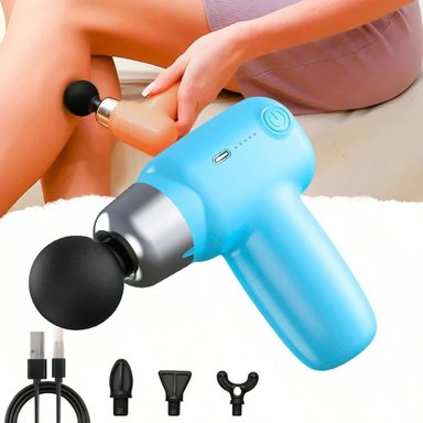 PISTOLA MASAJEADORA PARA CUERPO ENTERO CON 4 CABEZALES CELESTE - 9