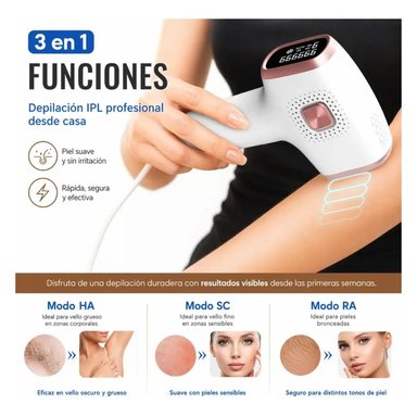DEPILADORA IPL CON ENFRIAMIENTO INDOLORA 3 EN 1 LUZ PULSADA USO CORPORAL EN CASA - 6