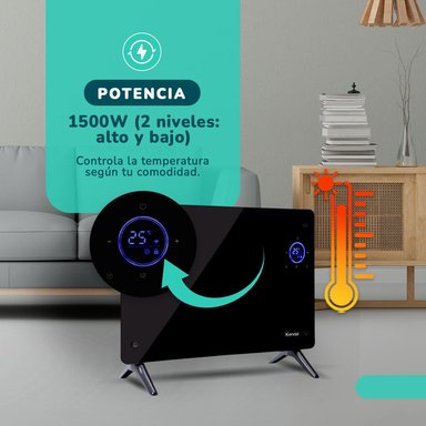 ESTUFA ELÉCTRICA SMART PANEL VIDRIO KENDAL WIFI18 M2-1500W PISOMURO - 7