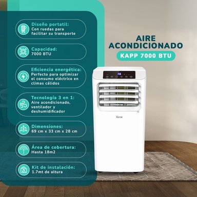 AIRE ACONDICIONADO PORTÁTIL 7000 BTU, FRIO 3 EN 1 CON DESHUMIDIFICADOR - 2