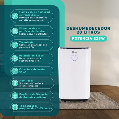DESHUMEDECEDOR Y PURIFICADORK ENDAL 20 LT COBERTURA 30M2  POTENCIA 325W OL20-D025C - 2
