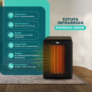 ESTUFA INFRAROJA GOLDEN TUBE KENDAL NEGRA 65M2- 2000W NEGRO - 2