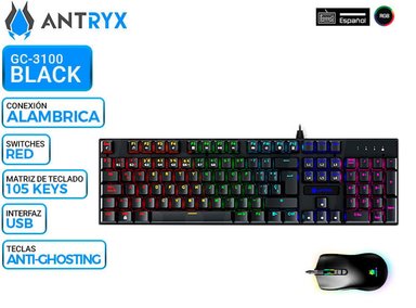 KIT GAMING ANTRYX GC-3100 BLACK, TECLADO SWITCH RED Y MOUSE - 1