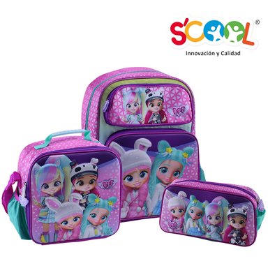 SET MOCHILA SCOOL ROSADO MAGIC CRY BABIES BFF OFICIO