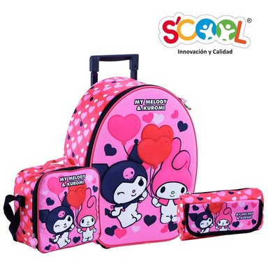 SET MALETA ESCOLAR SCOOL KUROMI Y MY MELODY FUCSIA RANGER OFICIO