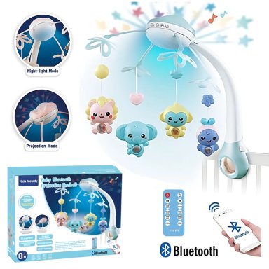 MÓVIL CUNA PROYECTOR MUSICAL CON BLUETOOTH CELESTE