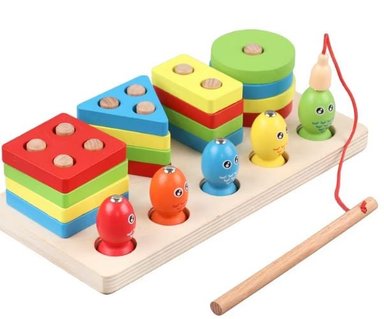 JUGUETES MONTESSORI MADERAS 2 EN 1 JUEGOS EDUCATIVOS APILADOR GEOMÉTRICO CON PESCA, JUGUETES DE CLASIFICAR Y APILAR