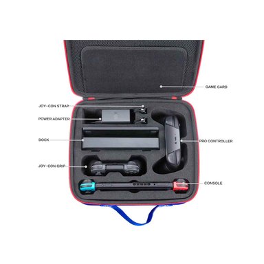 MALETA PARA NINTENDO SWITCH Y OLED ROJO CON AZUL GRANDE RESISTENTE - 4