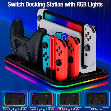 BASE OTHER 4 EN 1 PARA NINTENDO SWITCH OLED RGB CON CARGADOR JOYCONS MANDO PORTAJUEGOS - 2