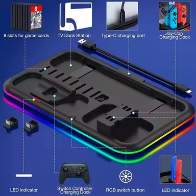 BASE OTHER 4 EN 1 PARA NINTENDO SWITCH OLED RGB CON CARGADOR JOYCONS MANDO PORTAJUEGOS - 4