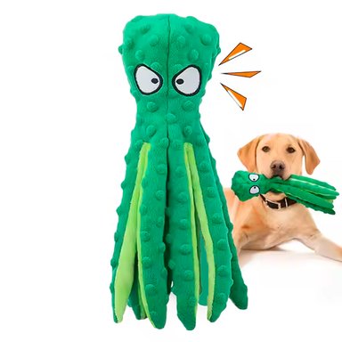JUGUETE PARA PERROS PULPO CON SONIDO MORDEDOR CRUNCH 32CM VERDE