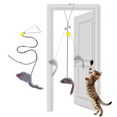 JUGUETE PARA GATOS TIRA ELÁSTICA CON PERICOTE SUJETADOR DE PUERTAS Y OTROS