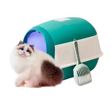 ARENERO PARA GATOS CERRADO PUERTA VAIVÉN CON PALA 50X35X36CM VERDE/BLANCO