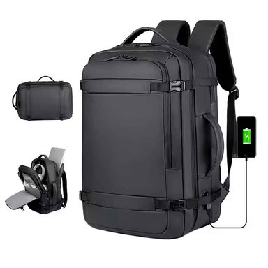 MOCHILA DE VIAJE IMPERMEABLE 180° ANCHO AJUSTABLE CUERO SINTÉTICO CON PUERTO USB NEGRO MOD. B
