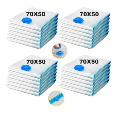 SET 24 BOLSAS DE AIRE AL VACÍO DE VIAJE AHORRA ESPACIO TRANSPARENTE 70X50CM