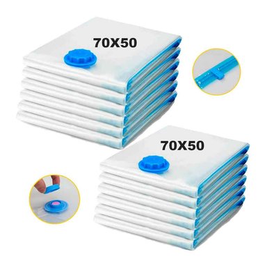 SET 12 BOLSAS DE AIRE AL VACÍO DE VIAJE AHORRA ESPACIO TRANSPARENTE 70X50CM