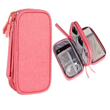 ESTUCHE ORGANIZADOR DOCUMENTOS ELECTRÓNICOS DE VIAJE IMPERMEABLE ROSADO