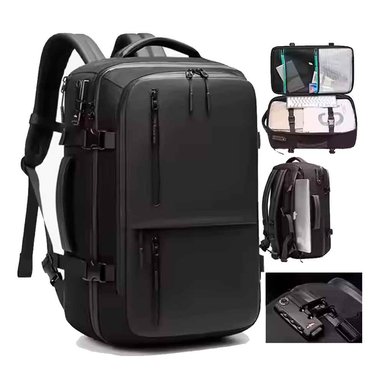 MOCHILA DE VIAJE IMPERMEABLE 180° OXFORD CON CLAVE TSA ANCHO AJUSTABLE NEGRO MOD. A