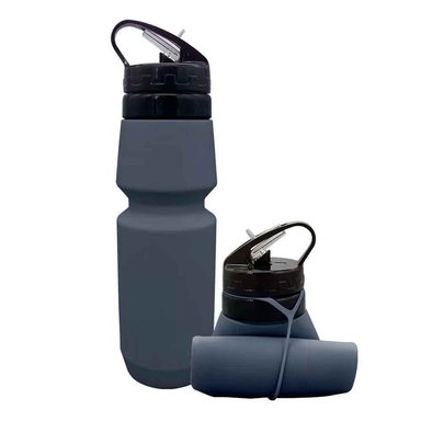 BOTELLA DE AGUA PLEGABLE TOMATODO 700ML PARA VIAJE SILICON GRIS