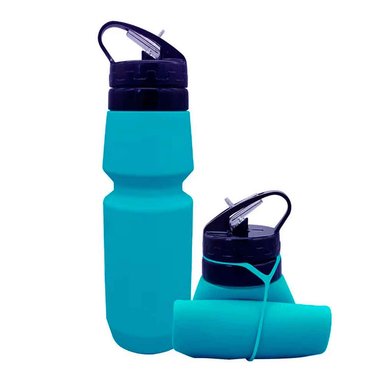 BOTELLA DE AGUA PLEGABLE TOMATODO 700ML PARA VIAJE SILICON TURQUESA