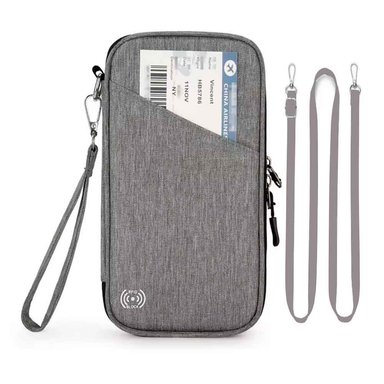 ESTUCHE ORGANIZADOR DOCUMENTOS DE VIAJE RFID CON SUJETADOR IMPERMEABLE GRIS RD - 2