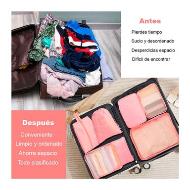 SET 7 ORGANIZADORES DE VIAJE ESTUCHES ALMACENAMIENTO ROSADO - 6