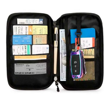ESTUCHE ORGANIZADOR DOCUMENTOS DE VIAJE RFID CON SUJETADOR IMPERMEABLE NEGRO RD - 3