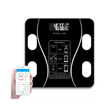 BALANZA DIGITAL BLUETOOTH CONTROLA PESO GRASA CORPORAL NEGRO SMART 180 KG - 1