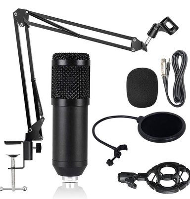 COMBO MICRÓFONO JACK 2.5 MM BM800 CONDENSADOR PROFESIONAL BRAZO SOPORTE ANTIPOP U NEGRO