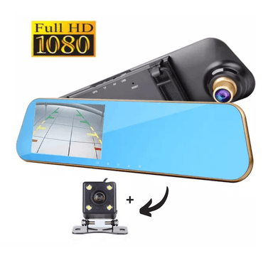 ESPEJO RETROVISOR PARA AUTO CON DOBLE CAMARA DE RETROCESO
