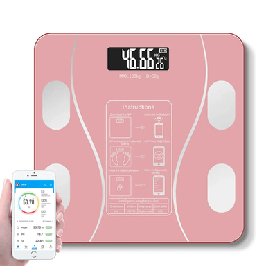 BALANZA DIGITAL BLUETOOTH CONTROLA PESO GRASA CORPORAL ROSADO SMART 180 KG