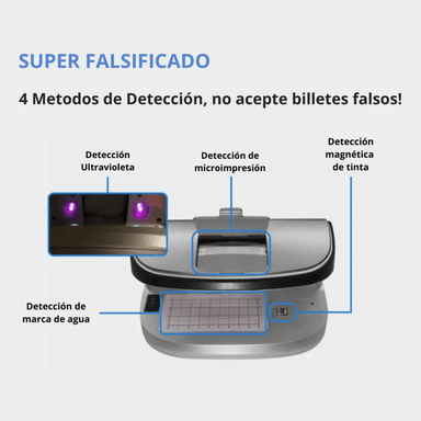 DETECTOR BILLETES MODERNO GRIS FALSOS PORTATIL LUPA SOLES DOLARES EURO - 2