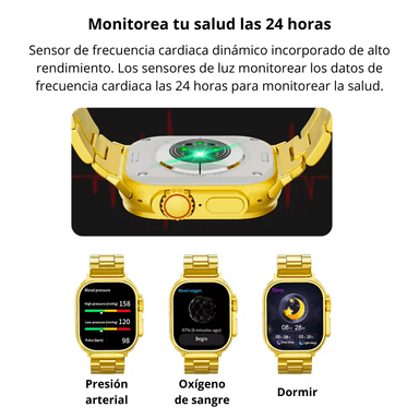 SET SMARTWATCH IMPORTADO IP67 G9 MAX ULTRA PANTALLA GRANDE 2.1' DORADO + 2 CORREAS - 6