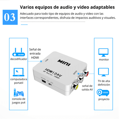 ADAPTADOR RCA VA A HDMI CONVERTIDOR DE VIDEO FULL HD 720 1080P AV2HDMI - 3