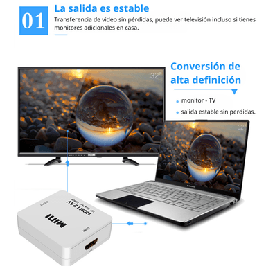 ADAPTADOR RCA VA A HDMI CONVERTIDOR DE VIDEO FULL HD 720 1080P AV2HDMI - 4