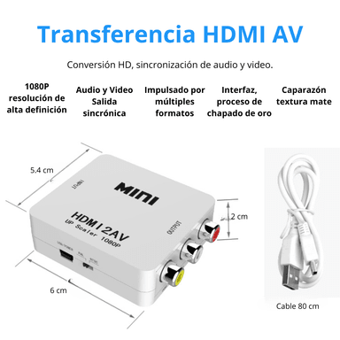 ADAPTADOR RCA VA A HDMI CONVERTIDOR DE VIDEO FULL HD 720 1080P AV2HDMI - 6