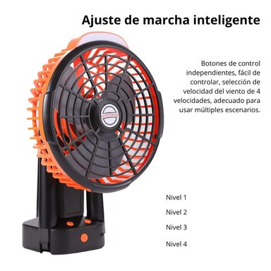 VENTILADOR DE CAMPING RECARGABLE CON TRÍPODE LUZ LED CON GANCHO FS-X6 - 2