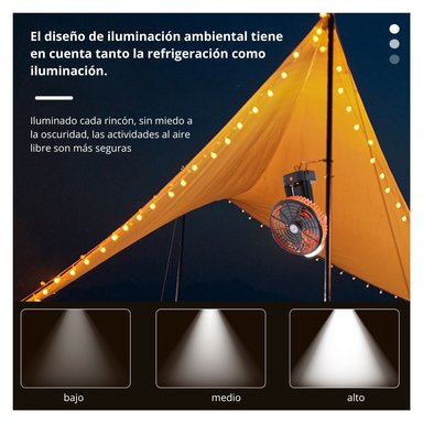 VENTILADOR DE CAMPING RECARGABLE CON TRÍPODE LUZ LED CON GANCHO FS-X6 - 3