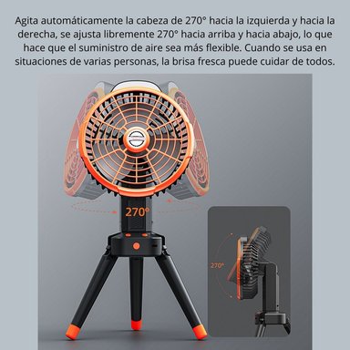 VENTILADOR DE CAMPING RECARGABLE CON TRÍPODE LUZ LED CON GANCHO FS-X6 - 4