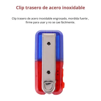 LUZ LED DE ADVERTENCIA RECARGABLE ROJA AZUL IP66 CON CLIP - 5